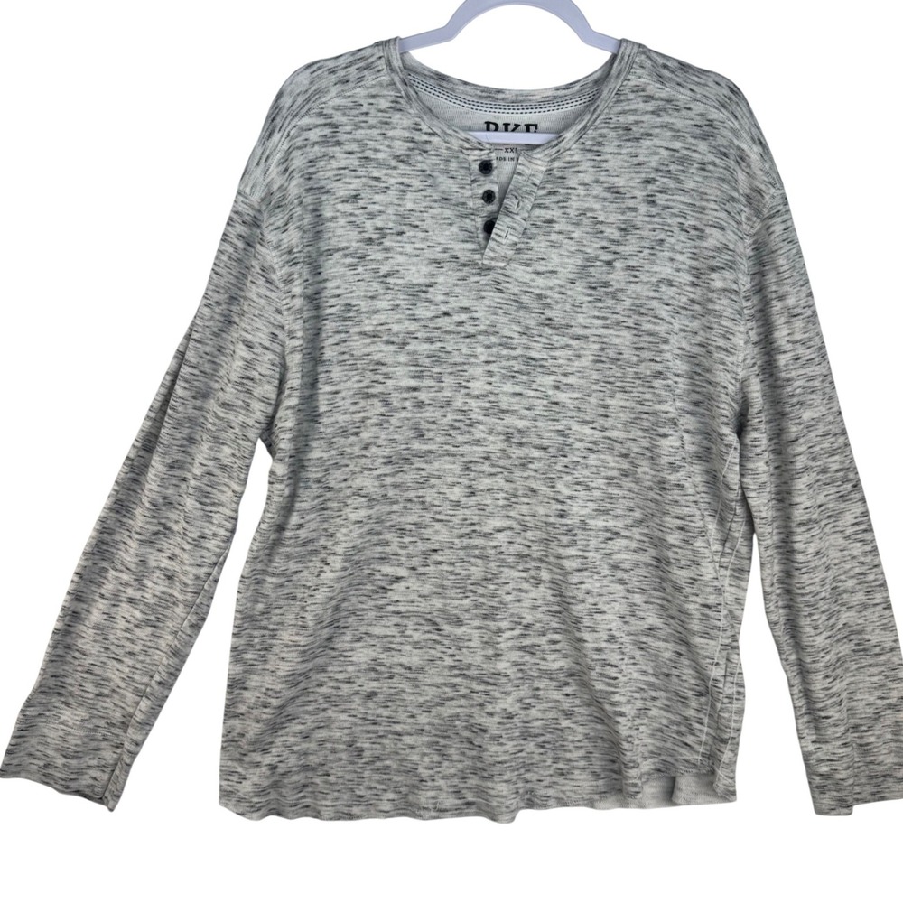 BKE‎ Mens XXL Grey Space Dye Long Sleeve Henley Shirt 8PY3100M Cotton Blend